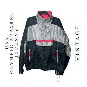 1436. VINTAGE USA OLYMPIC APPAREL JCPENNEY WINDBREAKER JACKET EMBROIDERED LARGE‎